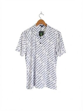Official LIV Golf Men’s Polo Shirt White Blue Diagonal Logo Print Size L